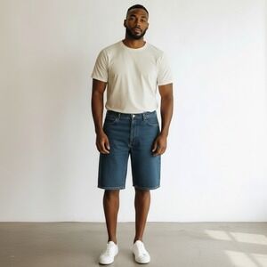 WRANGLER Men'S 5 Star Heritage Relaxed Fit Shorts 10" inseam Med Blue Size 46